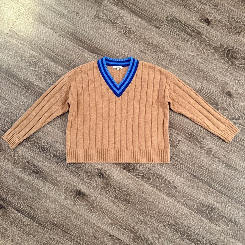Madewell Tipped V-Neck Oversized Sweater